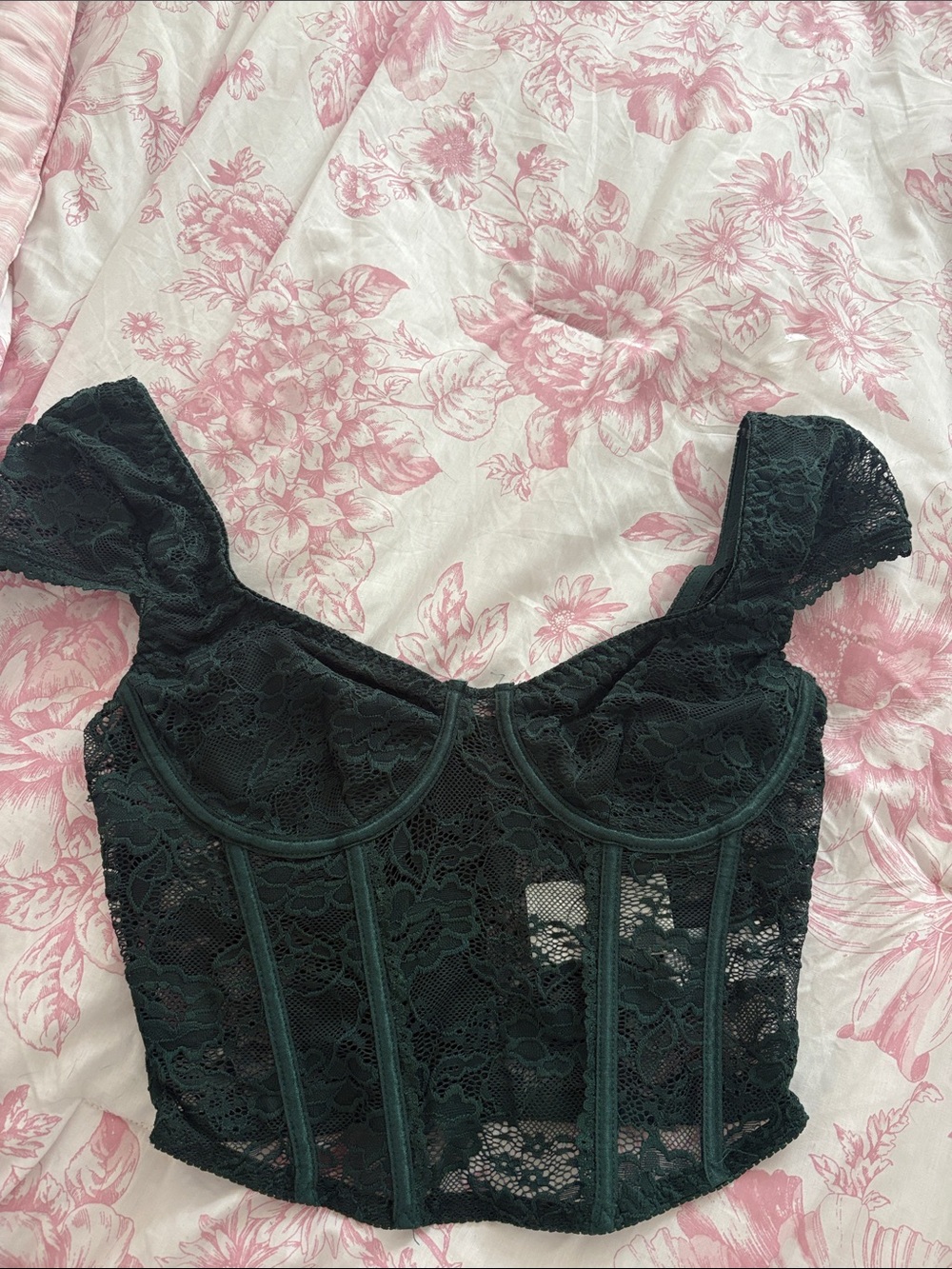 Windsor Lace Corset Bralette in Deep Green